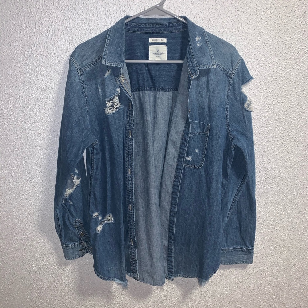 American Eagle distressed denim shirt!